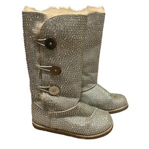 Mascotte rhinestone Sparkling faux fur lined Button-Accent Boots 7.5